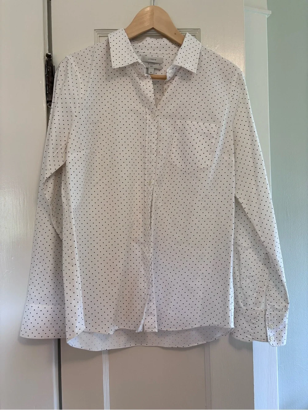 J. Crew White Button-Up Shirt with Black Micro Dots